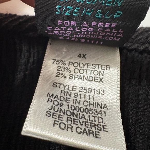 Junonia Black Textured Crinkle Blouse with Embroidered Elbow Length Sleeves. 4X - Picture 6 of 14